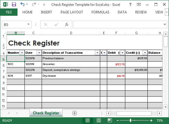 microsoft office checkbook register template